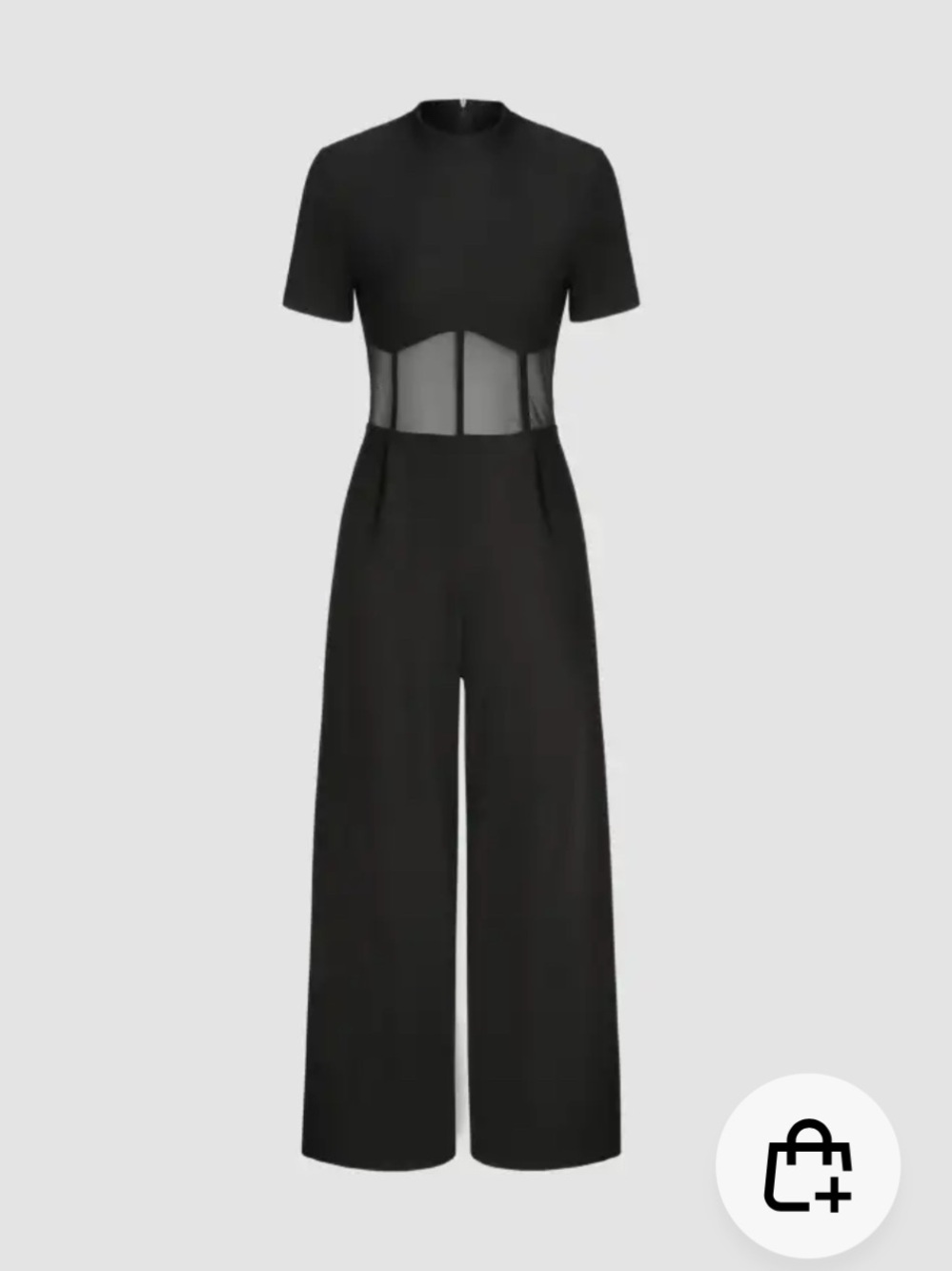 Cider Black Short-Sleeve Wide-Leg Jumpsuit with Mesh Waist